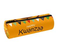 VAPOKF Happy Kwanzaa Print Pencil Cases, PU Leather Pen Bag Student Stationery Organiser Bag Makeup Pouch for Women Girls Boys Kids School Office Supplies