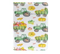 VAPOKF Harvest Pumpkin Apple Green Tractor Passport Holder Travel Wallet Leather Card Case Cover, 11.5x16.5cm