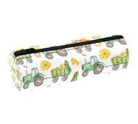 VAPOKF Harvest Pumpkin Apple Green Tractor Pencil Cases, PU Leather Pen Bag Student Stationery Organiser Bag Makeup Pouch for Women Girls Boys Kids School Office Supplies