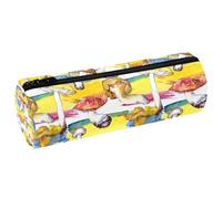 VAPOKF Healthy Food Mushrooms Leather Barrel Pen Pencil Case Coin Purse Cosmetic Makeup Bag for Student Stationery School Office Storage