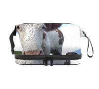VAPOKF Hereford Cattle Cosmetic Bag for Women and Girls, Travel Toiletry Bag Makeup Handy Pouch Organizer Bag with Brush Compartment