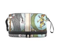VAPOKF Hermit and The World Tarot Cards Illustration Cosmetic Bag for Women and Girls, Travel Toiletry Bag Makeup Handy Pouch Organizer Bag with Brush Compartment