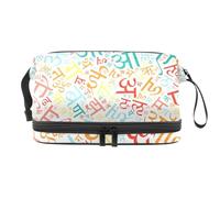 VAPOKF Hindi Alphabet Cosmetic Bag for Women and Girls, Travel Toiletry Bag Makeup Handy Pouch Organizer Bag with Brush Compartment