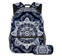 VAPOKF Hipple Mandala Floral School Bag Set for Teen Girls Boys Kids, Student Bookbag Backpack Rucksack with Pencil Case for Primary Secondary Junior High School