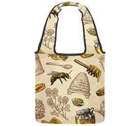 VAPOKF Honey Bee Hive Honeycomb Bread Canvas Tote Bags, Women's Shoulder Handbags, Large Reusable Carry Bag Shoulder Bag for School Work Office Travel Shopping Casual