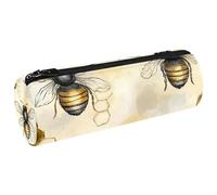 VAPOKF Honey Bees and Hives Canvas Pen Pencil Case Coin Purse Cosmetic Makeup Bag for Student Stationery School Office Storage