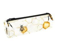 VAPOKF Honey Bees on Hive Pattern Canvas Pen Pencil Case Coin Purse Cosmetic Makeup Bag for Student Stationery School Office Storage