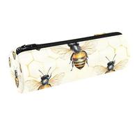 VAPOKF Honey Bees on Hives Background Canvas Pen Pencil Case Coin Purse Cosmetic Makeup Bag for Student Stationery School Office Storage