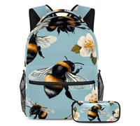 VAPOKF Honey Bees White Hibiscus School Bag Set for Teen Girls Boys Kids, Student Bookbag Backpack Rucksack with Pencil Case for Primary Secondary Junior High School