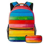 VAPOKF Horizontal Stripes Rainbow School Bag Set for Teen Girls Boys Kids, Student Bookbag Backpack Rucksack with Pencil Case for Primary Secondary Junior High School