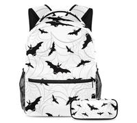 VAPOKF Horror Halloween Bats School Bag Set for Teen Girls Boys Kids, Student Bookbag Backpack Rucksack with Pencil Case for Primary Secondary Junior High School