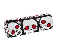 VAPOKF Horror Red Eyes Skull Print Pencil Cases, PU Leather Pen Bag Student Stationery Organiser Bag Makeup Pouch for Women Girls Boys Kids School Office Supplies