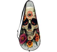 VAPOKF Human Skull with Bright Flowers Racket Bag for Tennis, Tennis Bat Cover Racket Case Paddle Bag, Holds up to 2 Racquets