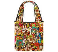 VAPOKF Indian Culture Animals Canvas Tote Bags, Women's Shoulder Handbags, Large Reusable Carry Bag Shoulder Bag for School Work Office Travel Shopping Casual