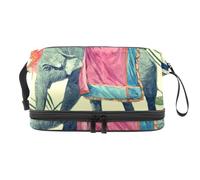 VAPOKF Indian Elephant Monkeys Peacock Feathers Cow Palm Leaves Pattern Cosmetic Bag for Women and Girls, Travel Toiletry Bag Makeup Handy Pouch Organizer Bag with Brush Compartment
