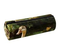 VAPOKF Indian Runner Duck and Ducklings Leather Barrel Pen Pencil Case Coin Purse Cosmetic Makeup Bag for Student Stationery School Office Storage