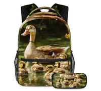 VAPOKF Indian Runner Duck and Ducklings School Bag Set for Teen Girls Boys Kids, Student Bookbag Backpack Rucksack with Pencil Case for Primary Secondary Junior High School