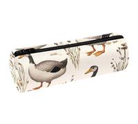 VAPOKF Indian Runner Ducks Grass Print Pencil Cases, PU Leather Pen Bag Student Stationery Organiser Bag Makeup Pouch for Women Girls Boys Kids School Office Supplies