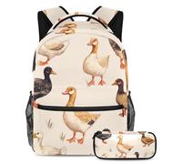 VAPOKF Indian Runner Ducks School Bag Set for Teen Girls Boys Kids, Student Bookbag Backpack Rucksack with Pencil Case for Primary Secondary Junior High School