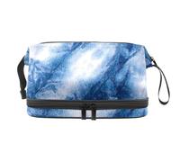 VAPOKF Indigo Tie Dye Blue Pattern Cosmetic Bag for Women and Girls, Travel Toiletry Bag Makeup Handy Pouch Organizer Bag with Brush Compartment