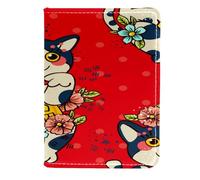 VAPOKF Japanese Cat Maneki Neko with Flower Passport Holder Travel Wallet Leather Card Case Cover, 11.5x16.5cm