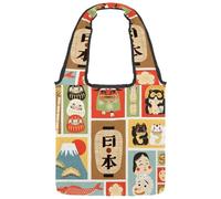 VAPOKF Japanese Culture Symbols Canvas Tote Bags, Women's Shoulder Handbags, Large Reusable Carry Bag Shoulder Bag for School Work Office Travel Shopping Casual
