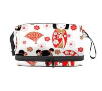 VAPOKF Japanese Good Luck Doll Cosmetic Bag for Women and Girls, Travel Toiletry Bag Makeup Handy Pouch Organizer Bag with Brush Compartment