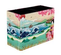 VAPOKF Japanese Landscape Pen Holder for Desk, 2 Compartments Pen Pot Pencil Holders Makeup Brushes Storage Desktop Stationary Supplies Organiser for Home Office