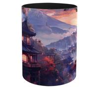 VAPOKF Japanese Temple Group Pen Holder for Desk, PU Leather Pen Pot Pencil Holders Makeup Brushes Storage Desktop Stationary Supplies Organiser for Home Office