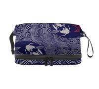 VAPOKF Japanese Waves an Koi Carps Tai Chi Swril Pattern Cosmetic Bag for Women and Girls, Travel Toiletry Bag Makeup Handy Pouch Organizer Bag with Brush Compartment