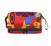 VAPOKF Jazz Music Instruments Violoncello Drum Gramophone Colored Pattern Cosmetic Bag for Women and Girls, Travel Toiletry Bag Makeup Handy Pouch Organizer Bag with Brush Compartment