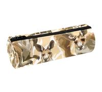 VAPOKF Kangaroos and a Baby Print Pencil Cases, PU Leather Pen Bag Student Stationery Organiser Bag Makeup Pouch for Women Girls Boys Kids School Office Supplies