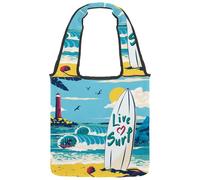 VAPOKF Lighthouse Surf Surfboard Wave Canvas Tote Bags, Women's Shoulder Handbags, Large Reusable Carry Bag Shoulder Bag for School Work Office Travel Shopping Casual