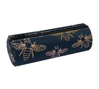 VAPOKF Line-Colored Bumble Bees on Darkground Print Pencil Cases, PU Leather Pen Bag Student Stationery Organiser Bag Makeup Pouch for Women Girls Boys Kids School Office Supplies