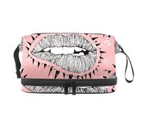 VAPOKF Lips Bitten Lips Punk Spikes and Studs Pattern Cosmetic Bag for Women and Girls, Travel Toiletry Bag Makeup Handy Pouch Organizer Bag with Brush Compartment