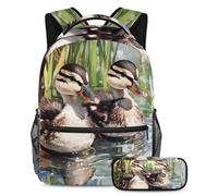 VAPOKF Little Indian Runner Ducks School Bag Set for Teen Girls Boys Kids, Student Bookbag Backpack Rucksack with Pencil Case for Primary Secondary Junior High School