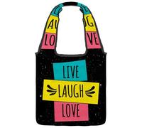 VAPOKF Live Laugh Love Canvas Tote Bags, Women's Shoulder Handbags, Large Reusable Carry Bag Shoulder Bag for School Work Office Travel Shopping Casual