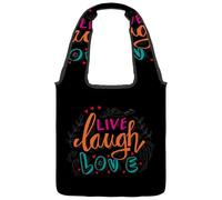 VAPOKF Live Laugh Love Canvas Tote Bags, Women's Shoulder Handbags, Large Reusable Carry Bag Shoulder Bag for School Work Office Travel Shopping Casual