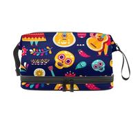 VAPOKF Lively Mexico City Cosmetic Bag for Women and Girls, Travel Toiletry Bag Makeup Handy Pouch Organizer Bag with Brush Compartment