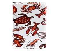VAPOKF Lobster Crab Shrimp Turtle Squid Octopus Passport Holder Travel Wallet Leather Card Case Cover, 11.5x16.5cm