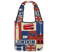 VAPOKF London Culture Canvas Tote Bags, Women's Shoulder Handbags, Large Reusable Carry Bag Shoulder Bag for School Work Office Travel Shopping Casual