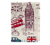 VAPOKF London UK British Postcard Passport Holder Travel Wallet Leather Card Case Cover, 11.5x16.5cm