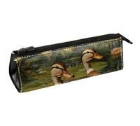 VAPOKF Lotus Leave Indian Runner Ducks Pen Bag Stationery Pouch Pencil Bag Cosmetic Pouch Bag Compact Zipper Bag