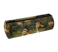 VAPOKF Lotus Leave Indian Runner Ducks Print Pencil Cases, PU Leather Pen Bag Student Stationery Organiser Bag Makeup Pouch for Women Girls Boys Kids School Office Supplies