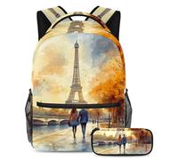 VAPOKF Lovers on The Paris School Bag Set for Teen Girls Boys Kids, Student Bookbag Backpack Rucksack with Pencil Case for Primary Secondary Junior High School