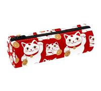 VAPOKF Lucky Cats Hold Gold Coins Print Pencil Cases, PU Leather Pen Bag Student Stationery Organiser Bag Makeup Pouch for Women Girls Boys Kids School Office Supplies