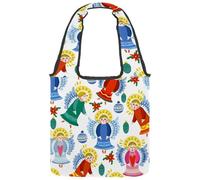 VAPOKF Magical Christmas Angels Snowflakes Pattern Canvas Tote Bags, Women's Shoulder Handbags, Large Reusable Carry Bag Shoulder Bag for School Work Office Travel Shopping Casual