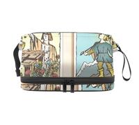 VAPOKF Magician and The Fool Tarot Cards Illustration Cosmetic Bag for Women and Girls, Travel Toiletry Bag Makeup Handy Pouch Organizer Bag with Brush Compartment