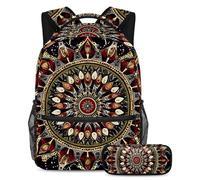 VAPOKF Mandala Floral School Bag Set for Teen Girls Boys Kids, Student Bookbag Backpack Rucksack with Pencil Case for Primary Secondary Junior High School