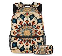 VAPOKF Mandala Floral School Bag Set for Teen Girls Boys Kids, Student Bookbag Backpack Rucksack with Pencil Case for Primary Secondary Junior High School